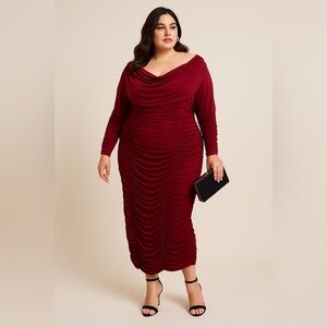 Eloquii Burgundy Ruched Draped Midi Dress Women’s Plus Size 24